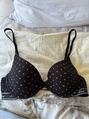 Victoria's Secret Black Bra with Pink Dot & Dog Pattern